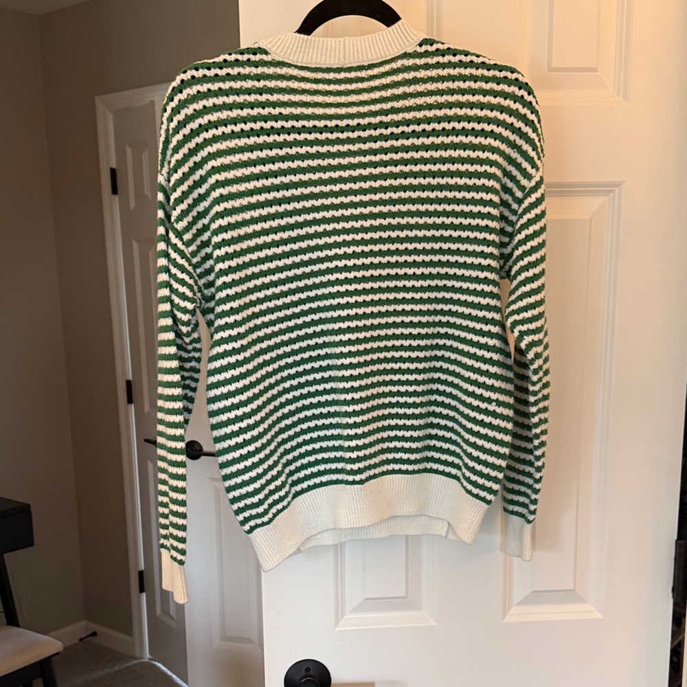 Spiritual Gangster Green and Cream Striped Sweater - Picture 3 of 4
